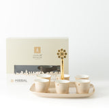 Mirral - Arabic Coffee Cups With Holder - Beige & Gold