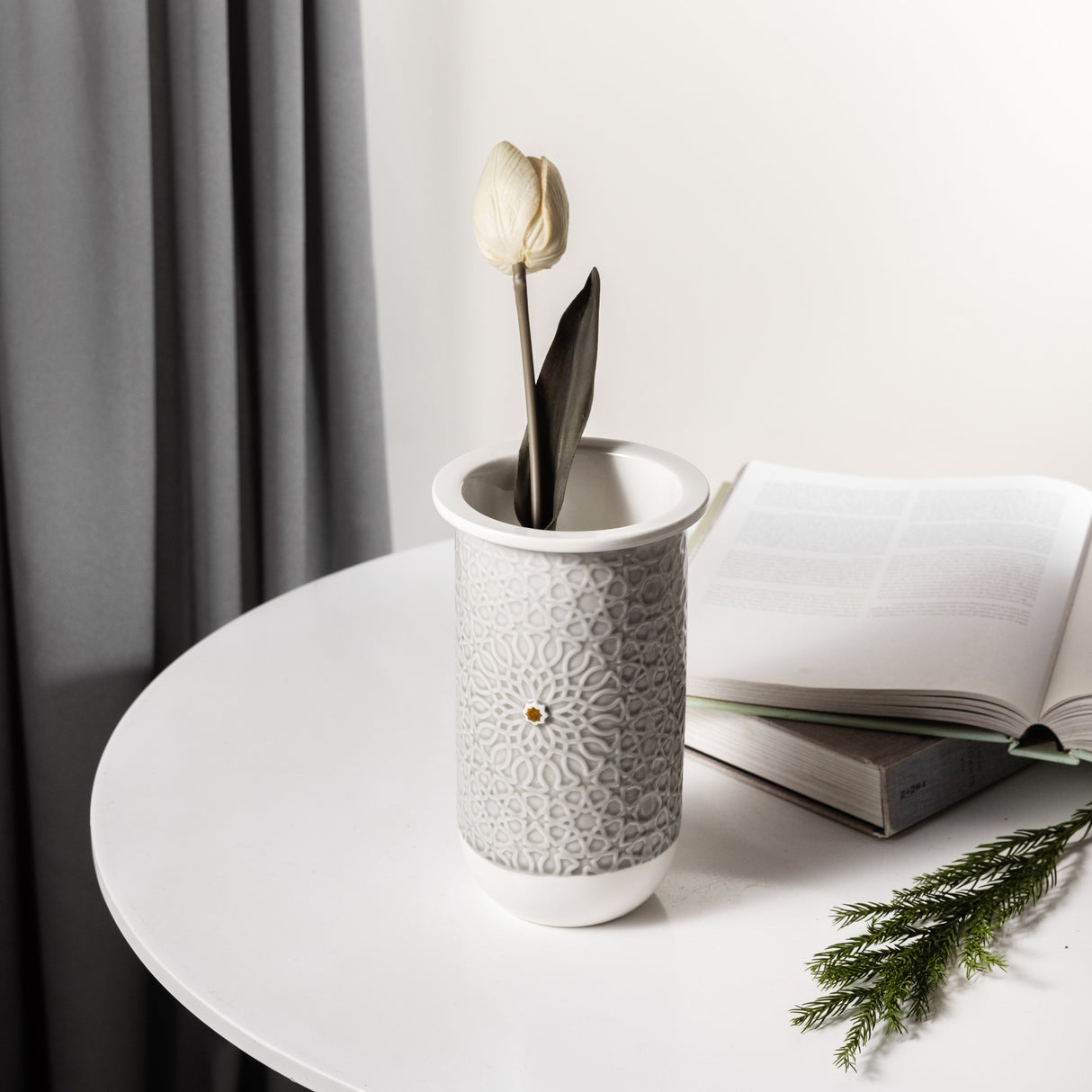 Asala - Medium Decorative Vase - Grey & Gold