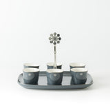 Mirral - Arabic Coffee Cups With Holder - Dark Blue & Silver