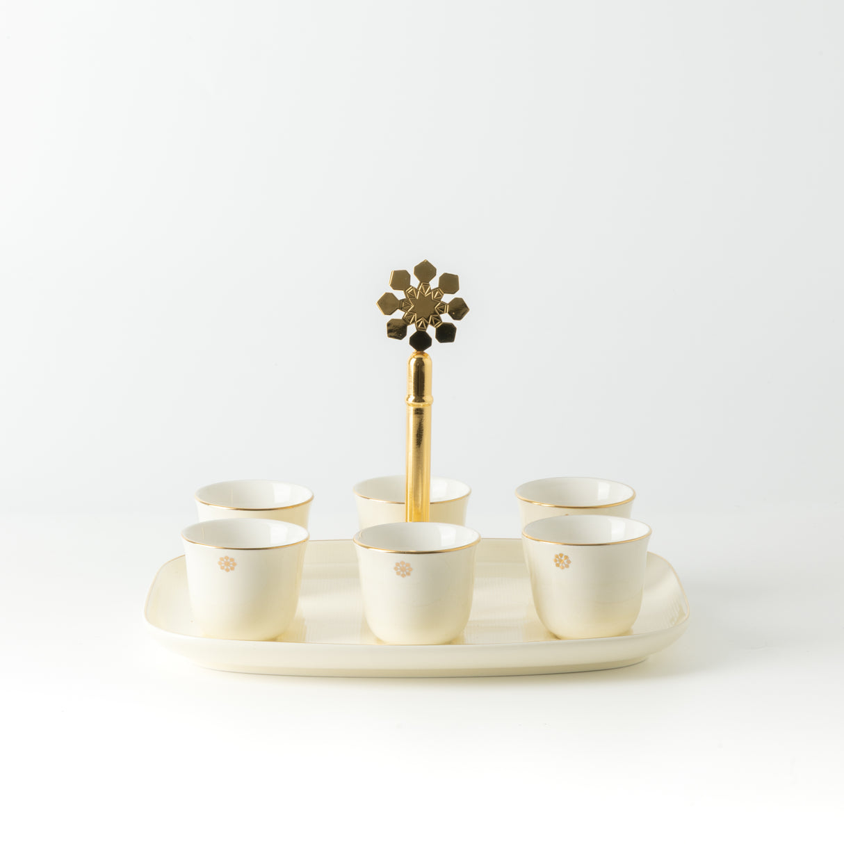 Mirral - Arabic Coffee Cups With Holder - White & Gold