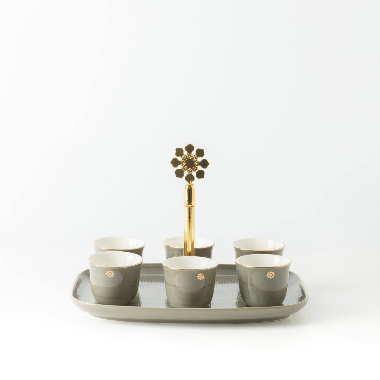 Mirral - Arabic Coffee Cups With Holder - Grey & Gold