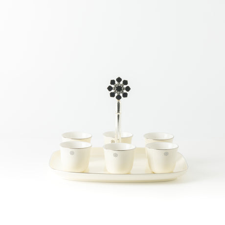 Mirral - Arabic Coffee Cups With Holder - White & Silver