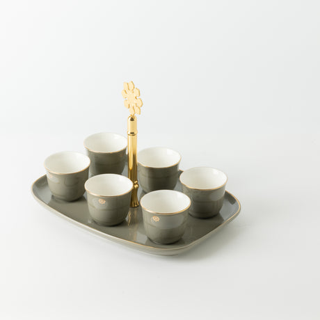 Mirral - Arabic Coffee Cups With Holder - Grey & Gold