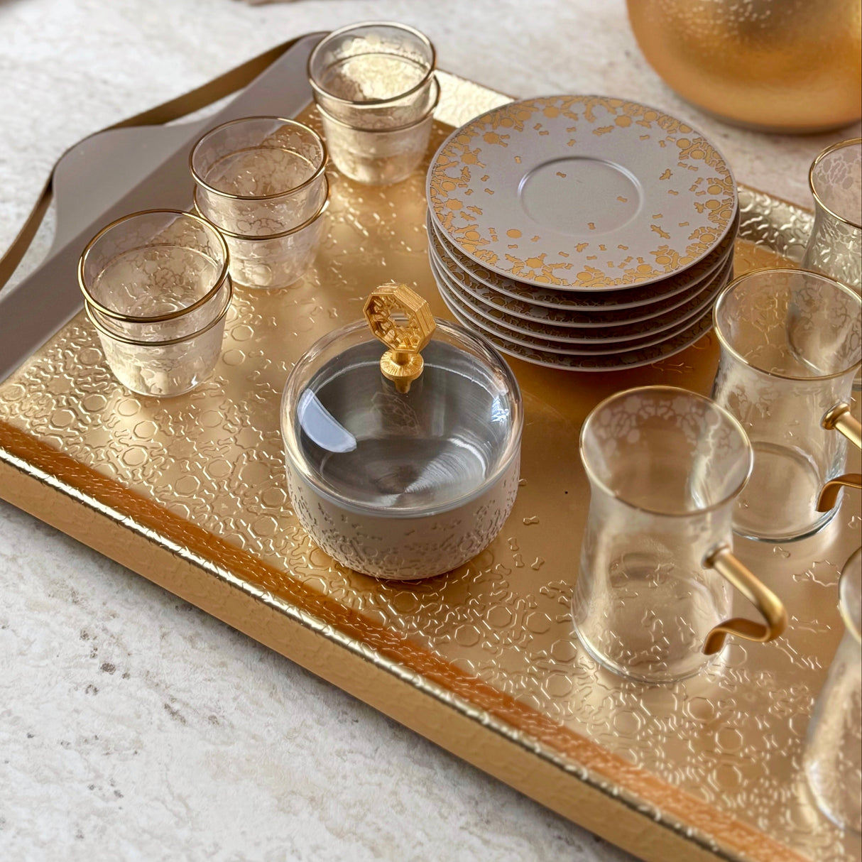 Nourhan -  Tea Set (19-Pc) - Gold & Beige
