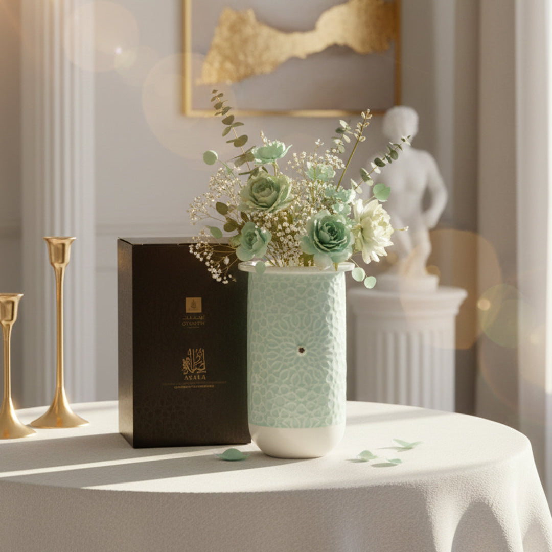 Asala - Large Decorative Vase - Teal & Silver