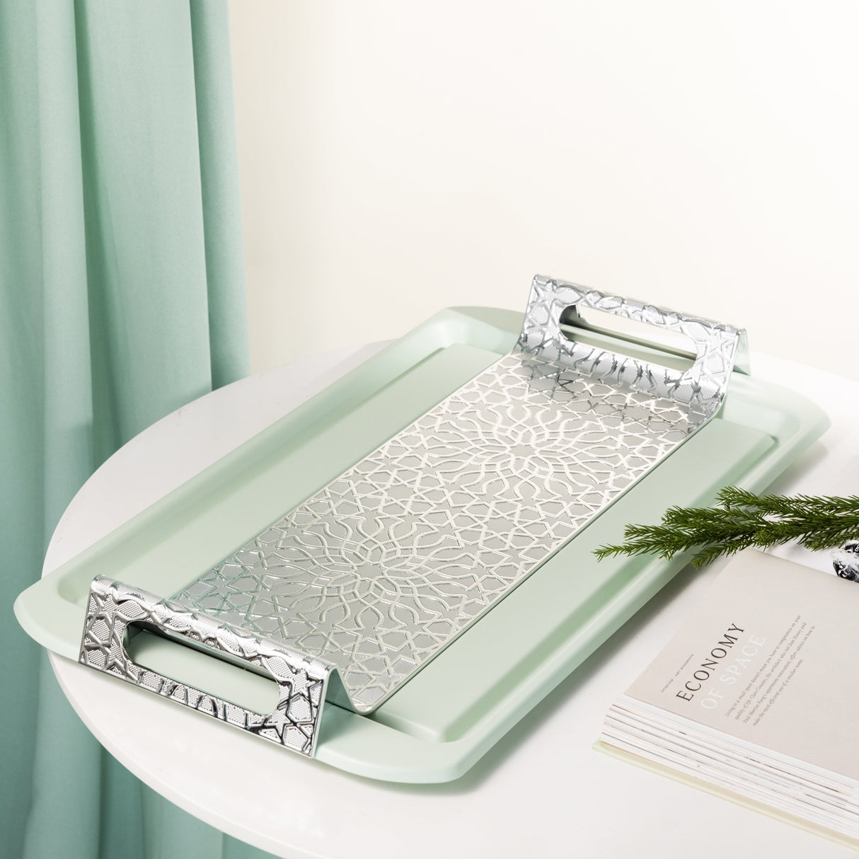 Asala - Serving Tray - Teal & Silver