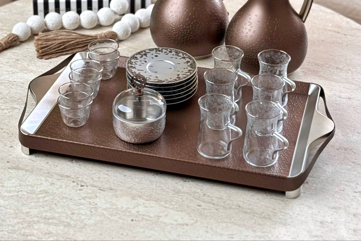 Nourhan -  Tea Set (19-Pc) - Bronze & Silver