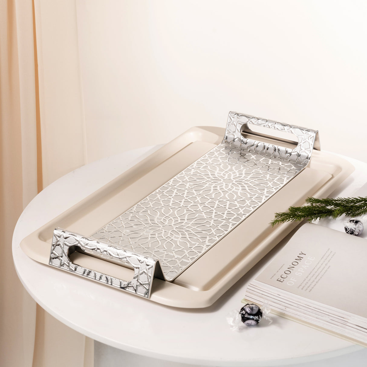 Asala - Serving Tray - Beige & Silver
