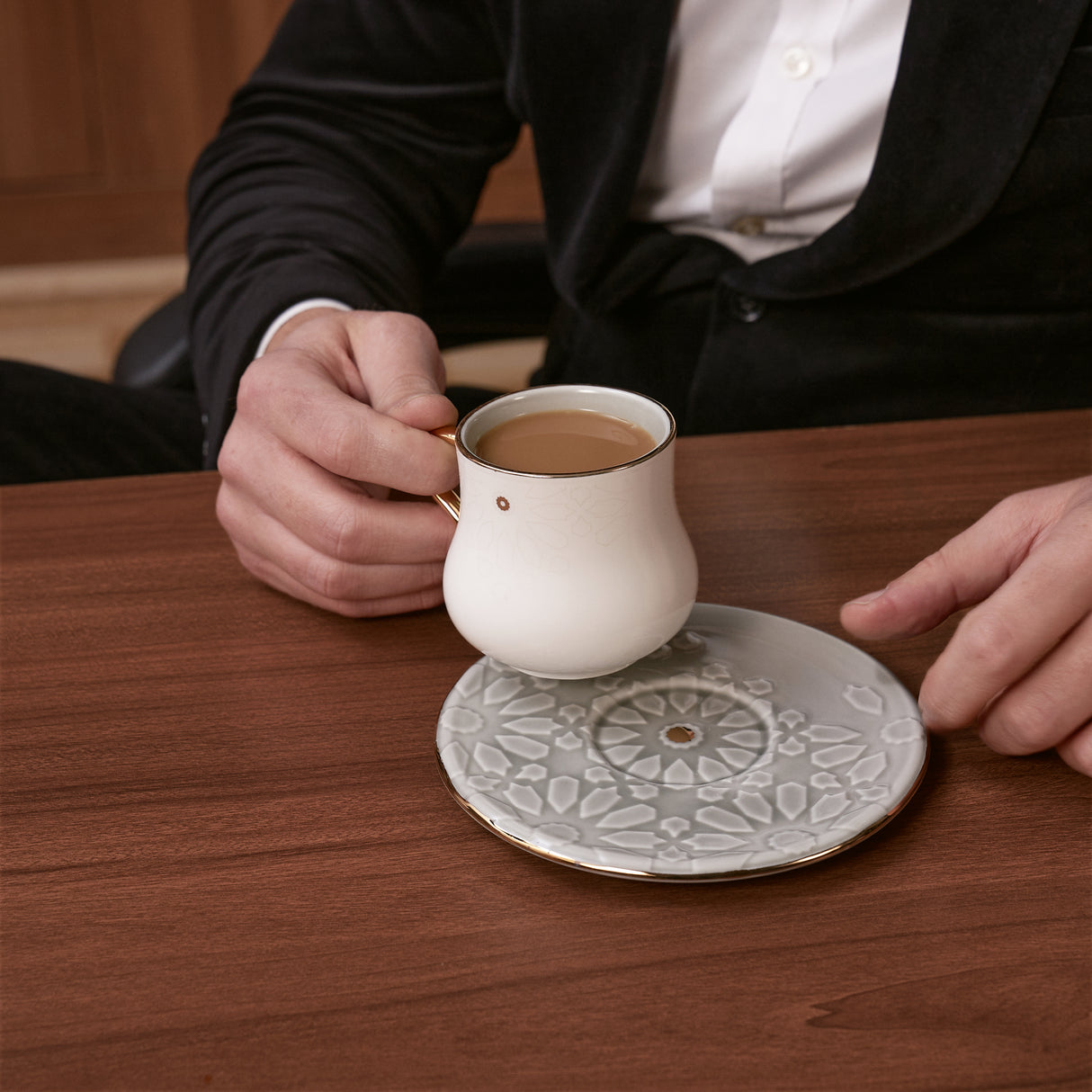 Dunes - Cappuccino Cups (12-Pc)- Grey & Silver