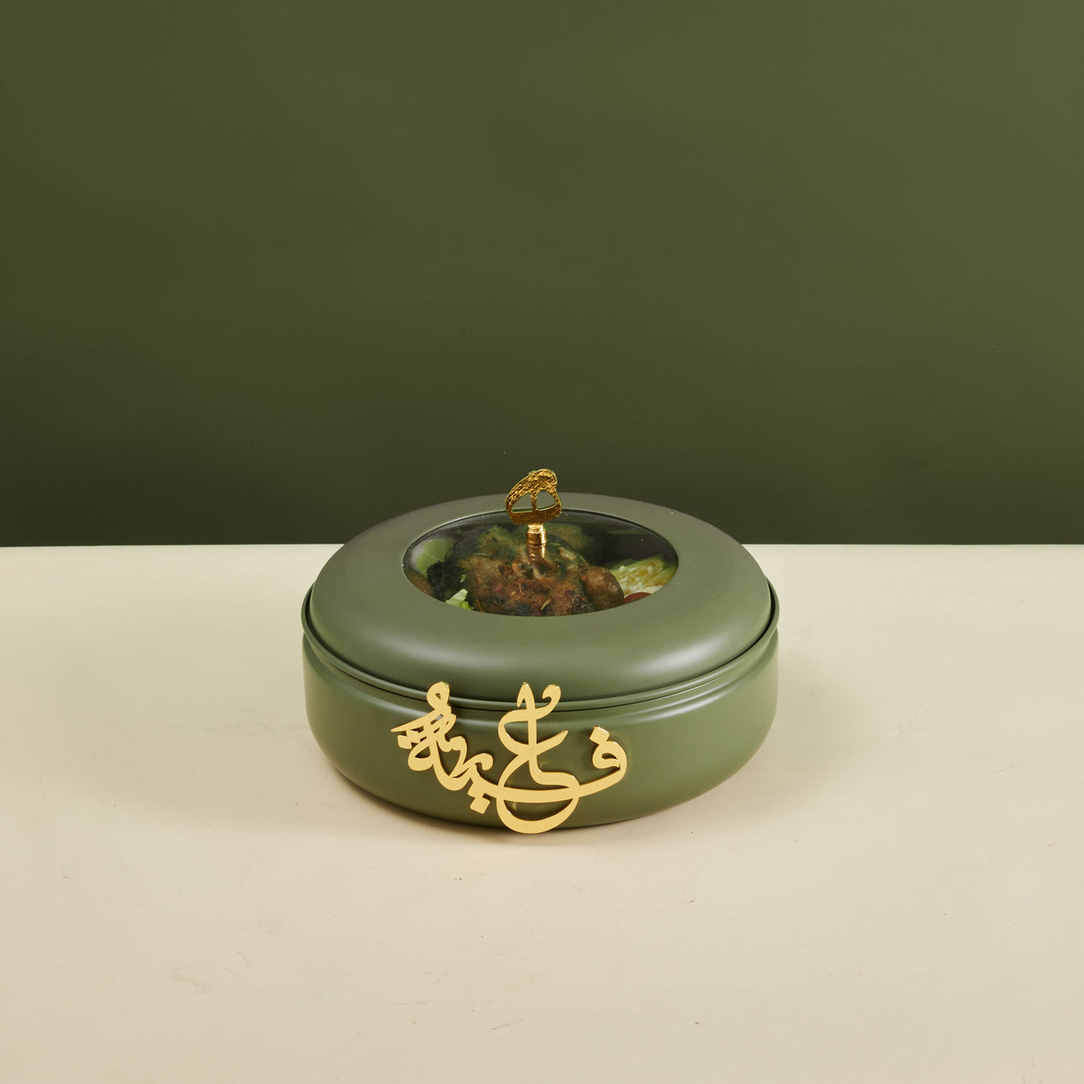 Luxury Diwan - Medium Buffet Server- Olive Green & Gold