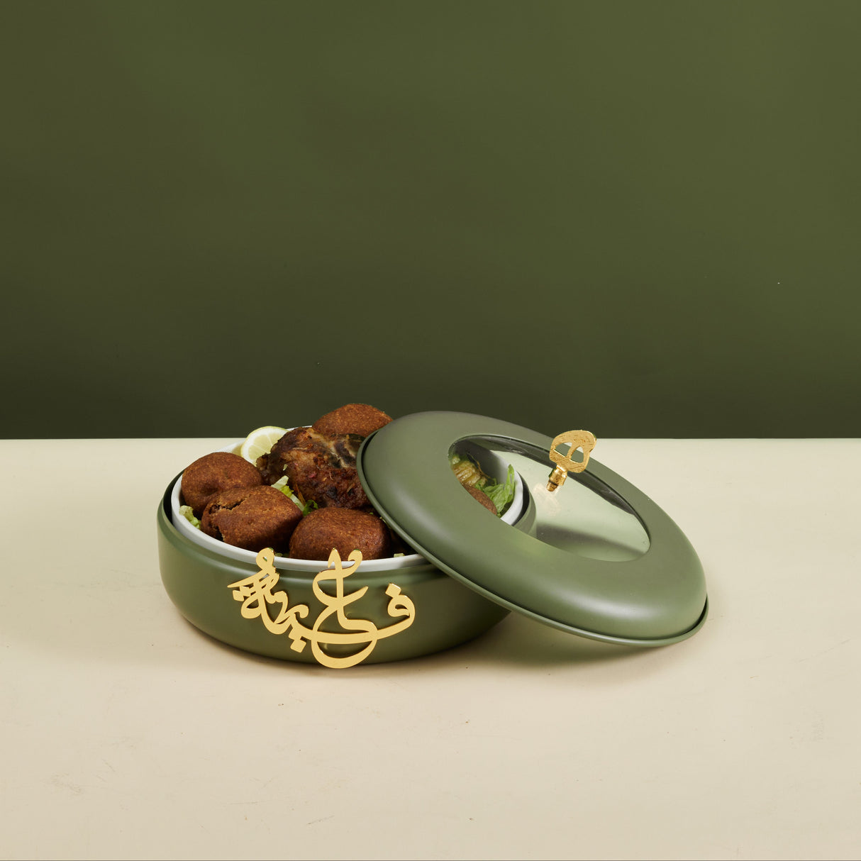 Luxury Diwan - Medium Buffet Server- Olive Green & Gold