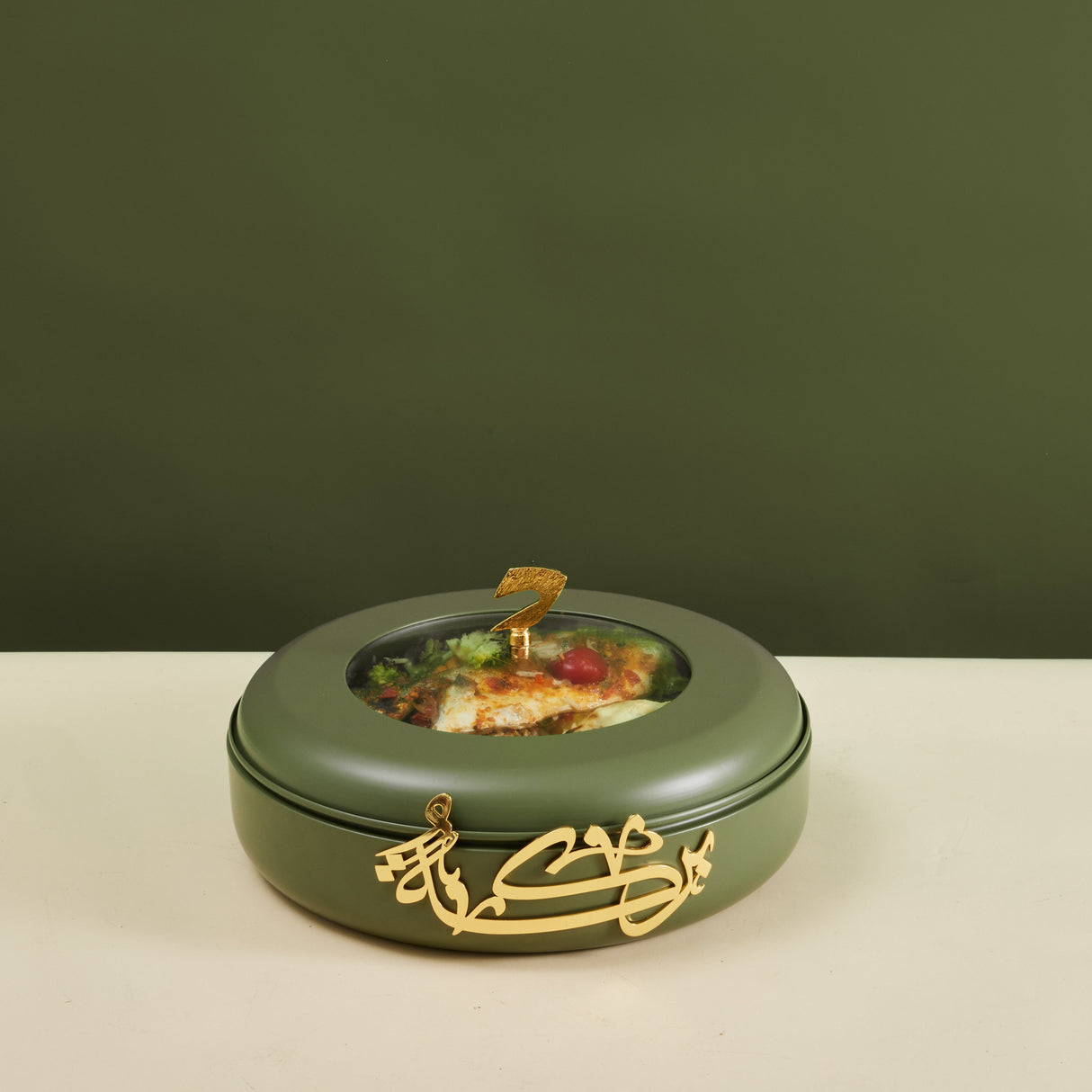 Luxury Diwan - Large Buffet Server - Olive Green & Gold