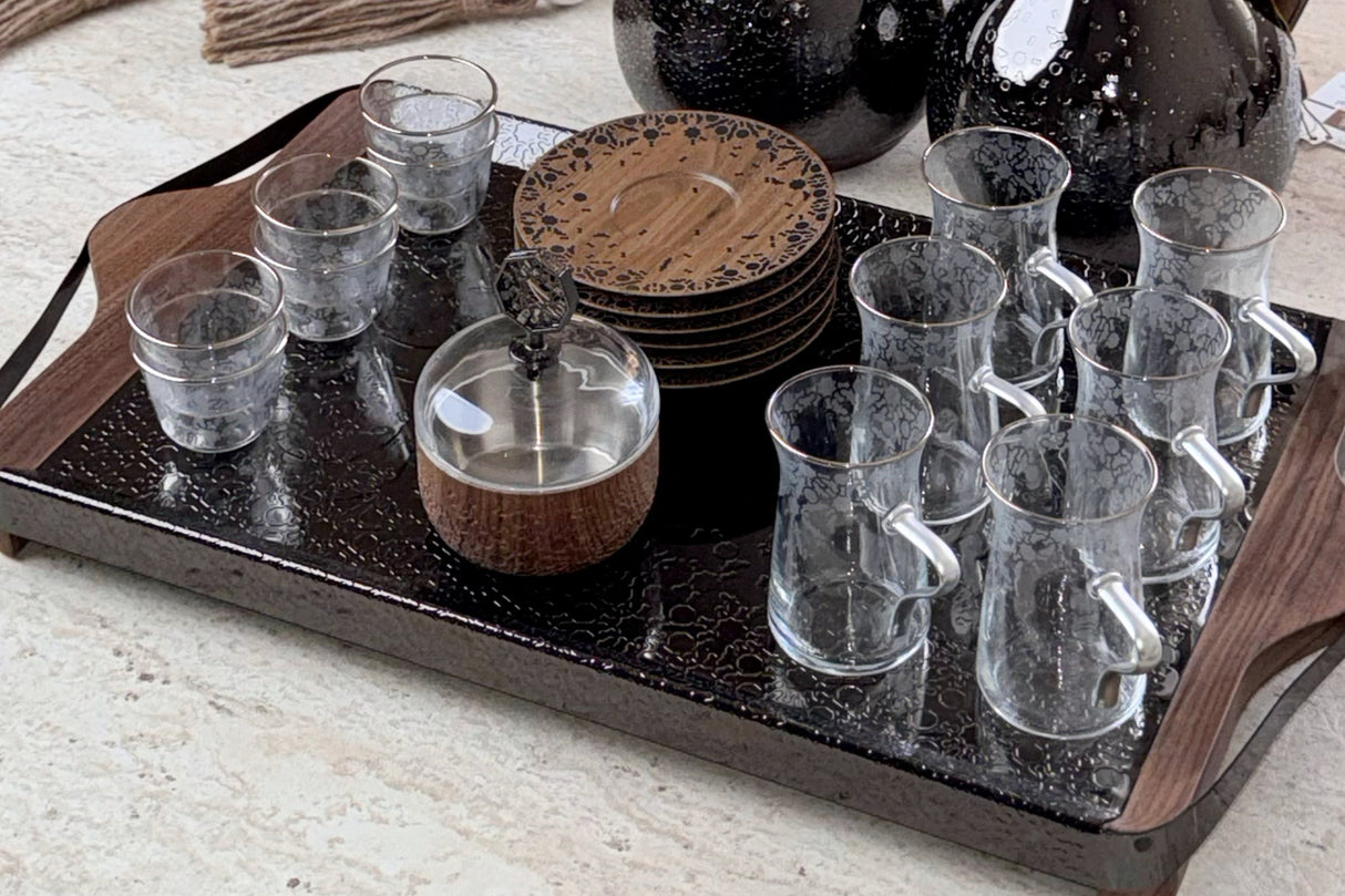 Nourhan -  Tea Set (19-Pc) - Black Walnut