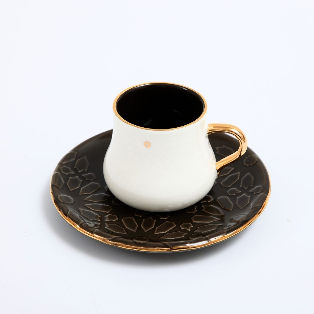 Dunes - Tazas de café expreso/turco, (12 piezas) - Negro y dorado