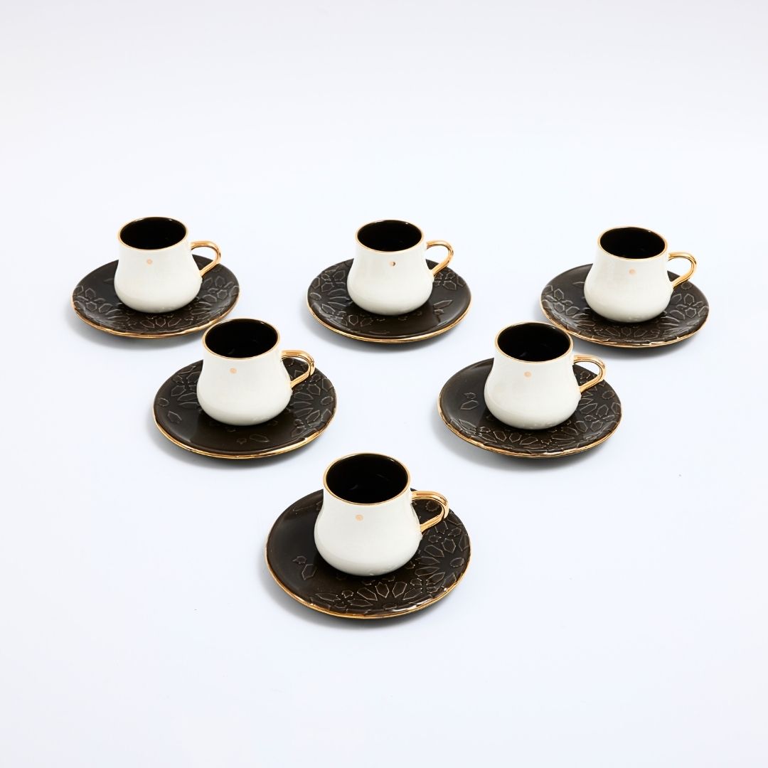 Dunes - Espresso /Turkish Coffee Cups, (12-Pc)- Black & Gold