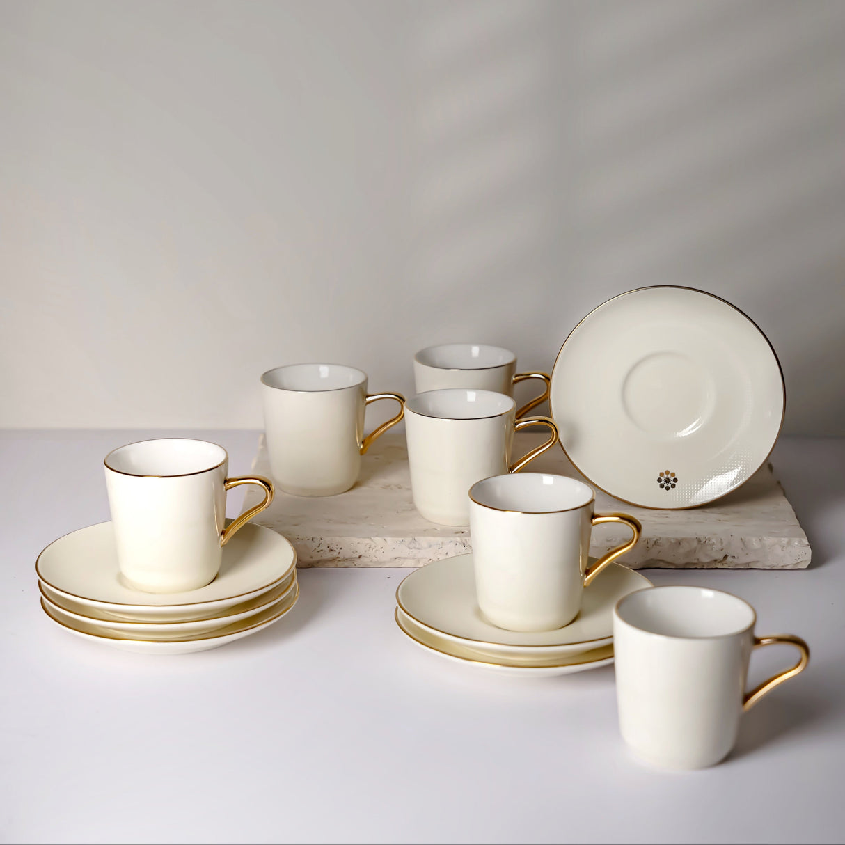 Mirral - Espresso/Turkish Coffee Set (12-Pc) - White & Gold