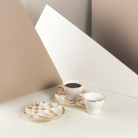 Amal - Tazas de café expreso/turco, (12 piezas) - Beige y dorado