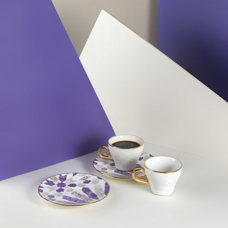 Amal - Tazas de café expreso/turco, (12 piezas) - Púrpura y dorado