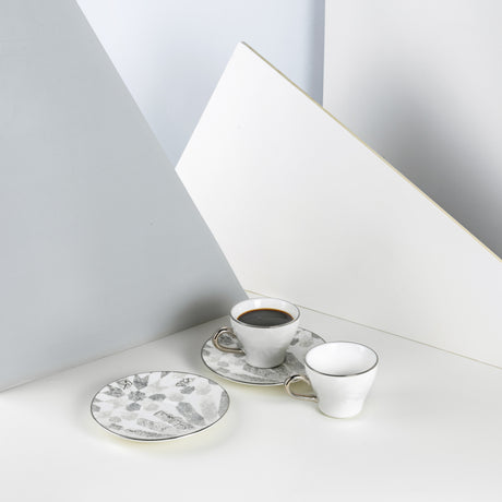 Amal - Tazas de café expreso/turco, (12 piezas) - Gris y plateado