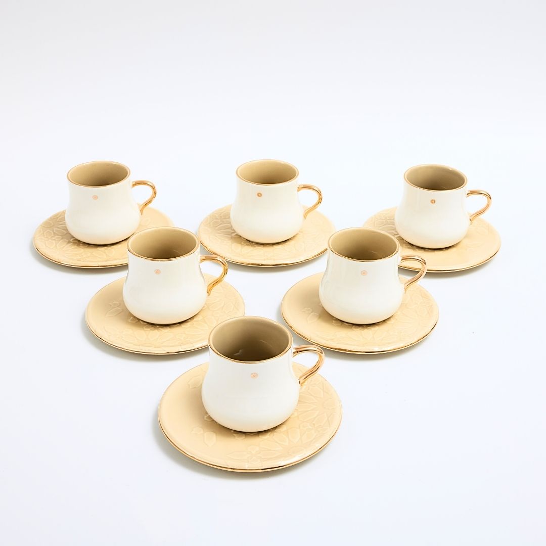 Dunes - Tazas de capuchino (12 piezas) - Marfil y oro