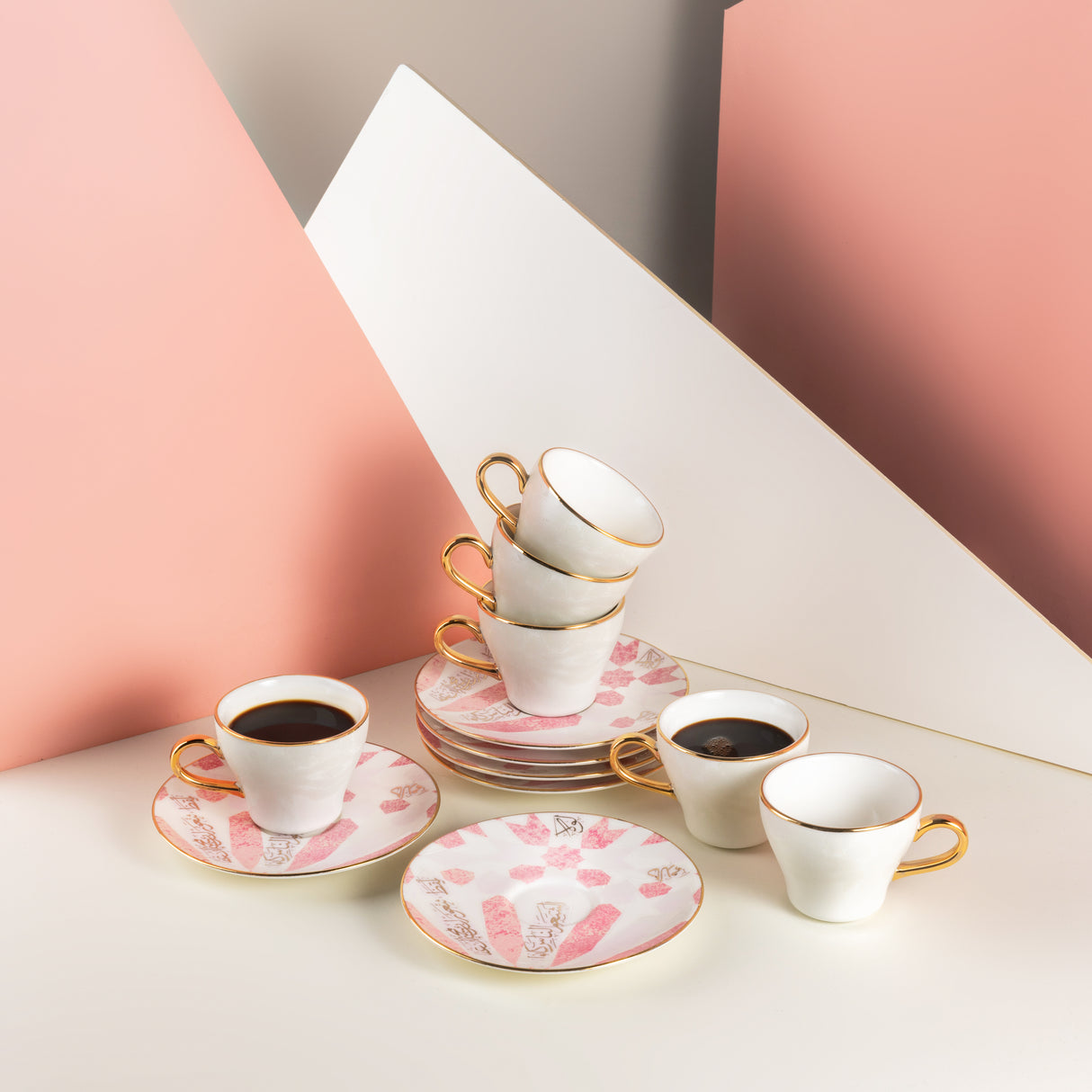 Amal - Tazas de café expreso/turco, (12 piezas) - Rosa y dorado