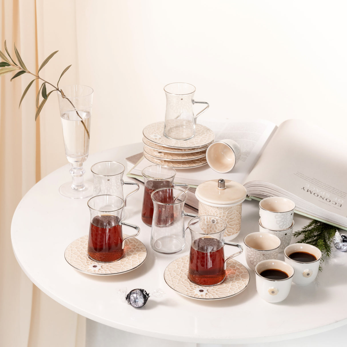 Asala - Tea Set (19-Pc) - Beige & Silver