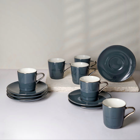 Mirral - Espresso/Turkish Coffee Set (12-Pc) - Dark Blue & Silver