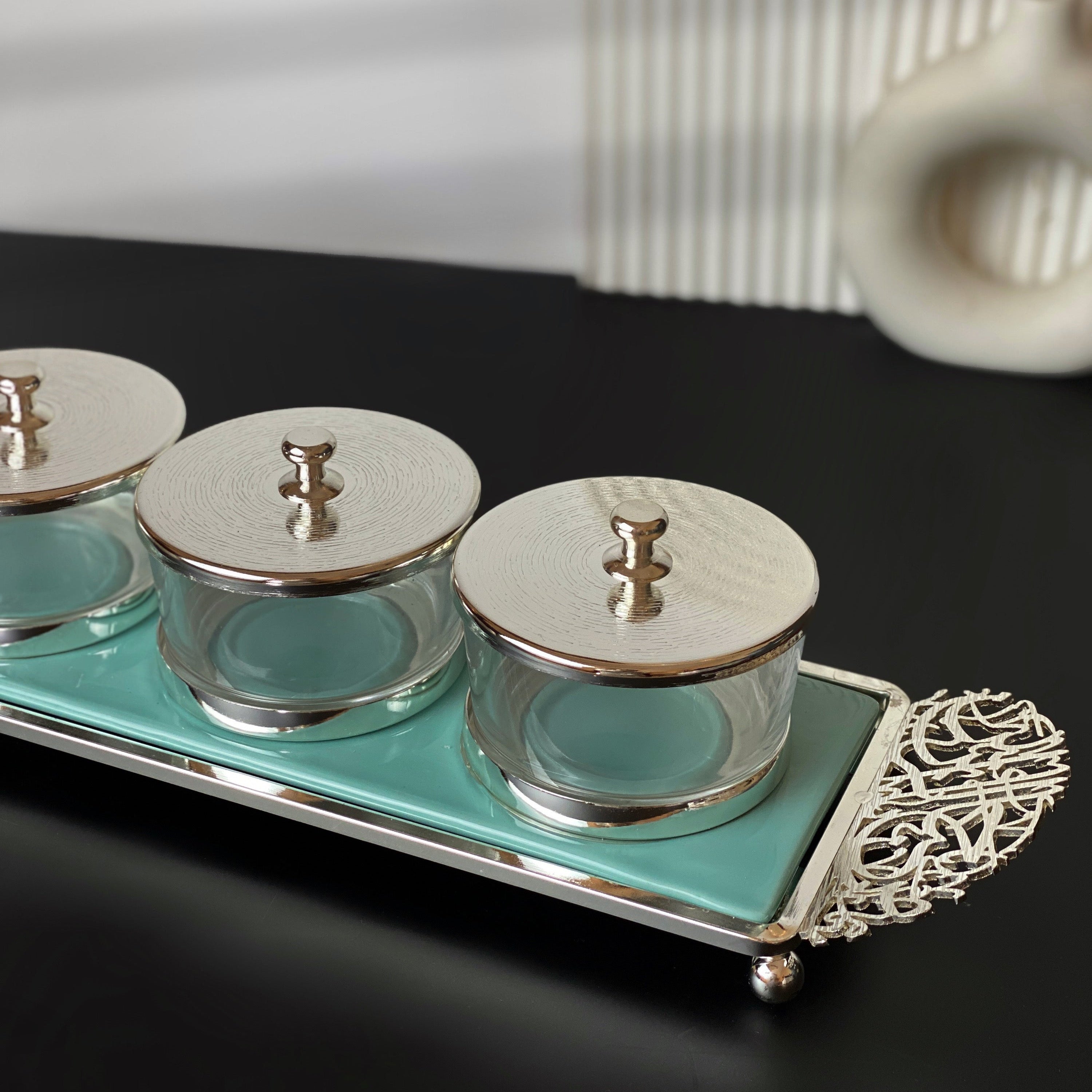   MitraステンレススチールServing Set Limited Edition - Snack Serving set (3 Bowls)- Blue & Silver