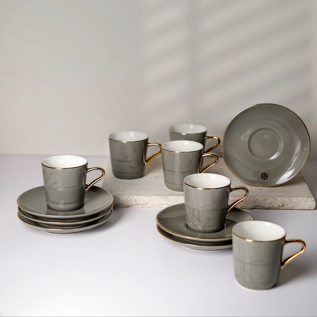 Mirral - Espresso/Turkish Coffee Set (12-Pc) - Grey & Gold