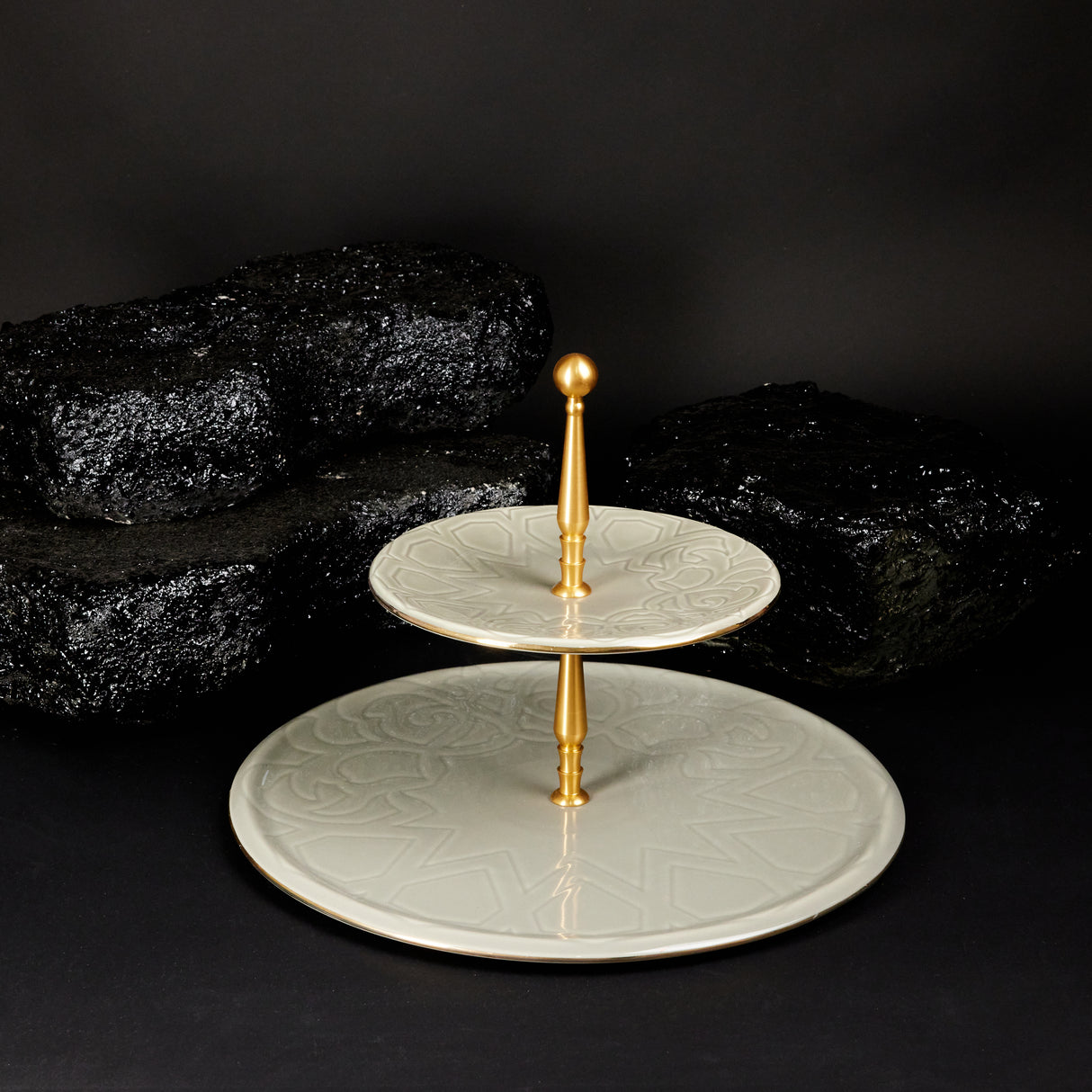 Luxury Majlis - 2-Tier Serving Platter - Grey & Gold