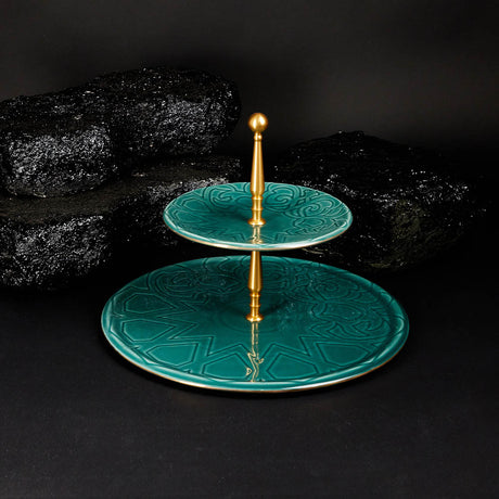 Luxury Majlis - 2-Tier Serving Platter - Green & Gold