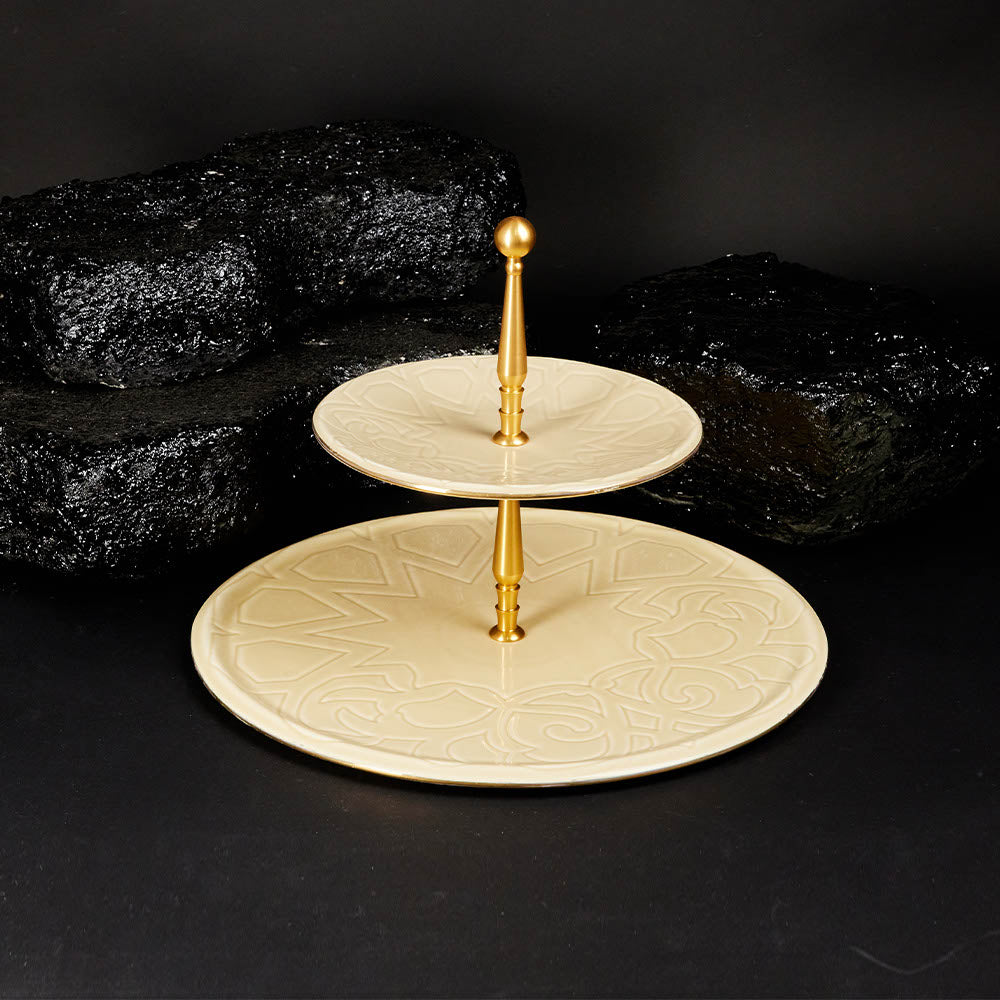 Luxury Majlis - 2-Tier Serving Platter - Beige & Gold