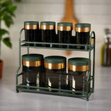 Luxury Majlis - 6 Jar Spice with 2 Tier Rack - Green & Gold