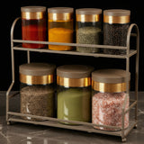 Luxury Majlis - 6 Jar Spice with 2 Tier Rack - Brown & Gold