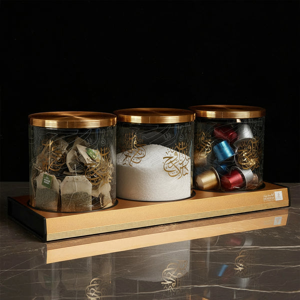 Luxury Gold Glass Canister Set – 3-Piece Jar Set with Tray by Otantik Home