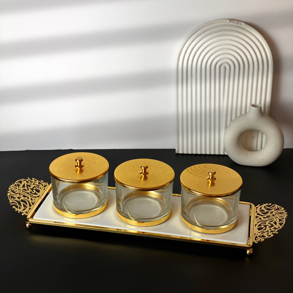 Limited Edition - Snack Serving set (3 Bowls)- White & Gold