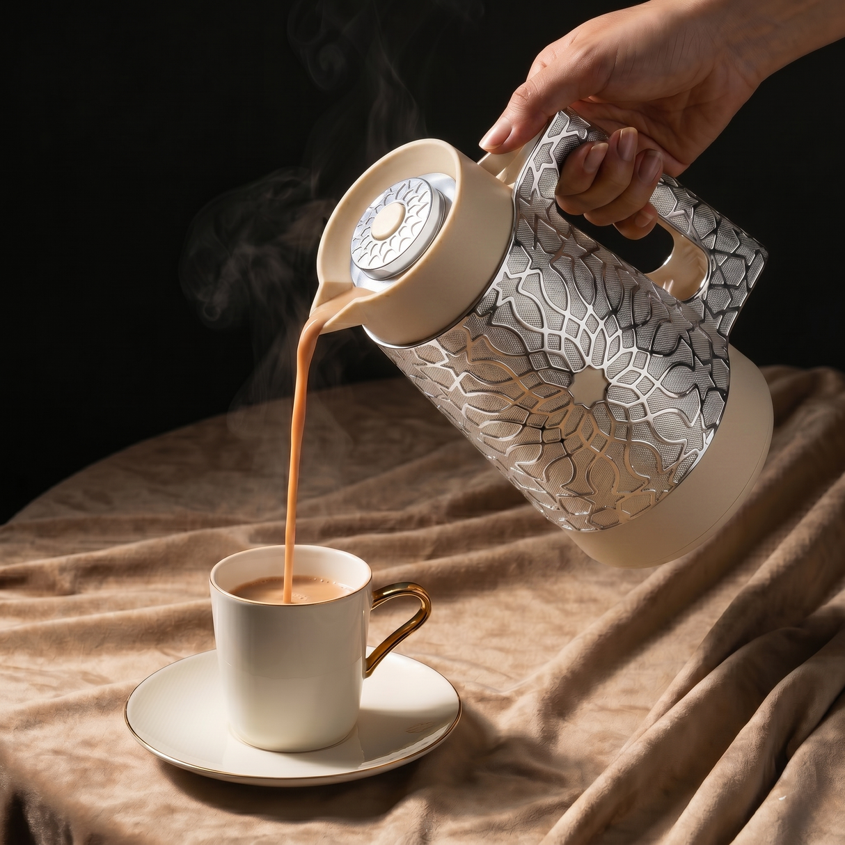 Asala - Vacuum Flask / Thermos - Beige & Silver