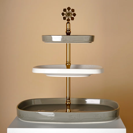 Mirral - 3 Tier Plate - Grey & Gold