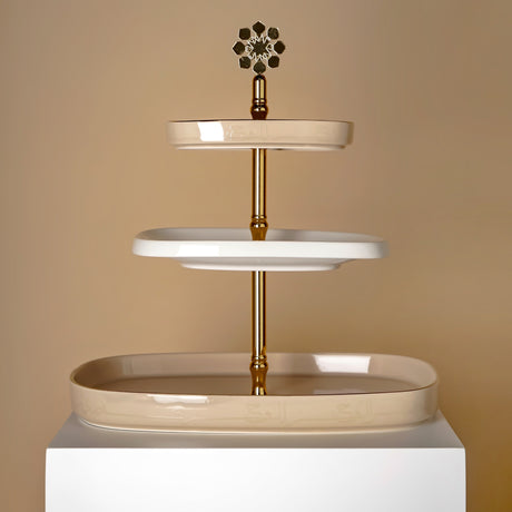 Mirral - 3 Tier Plate - Beige & Gold