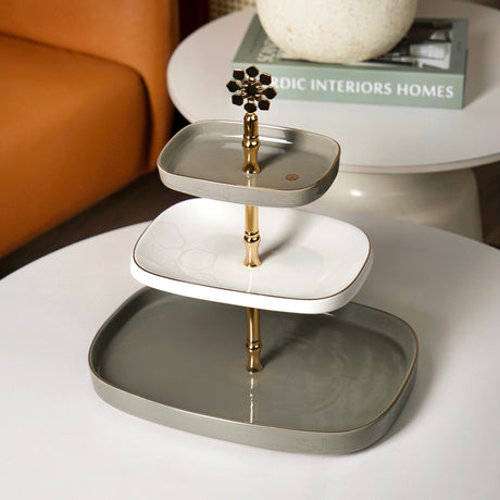 Mirral - 3 Tier Plate - Grey & Gold