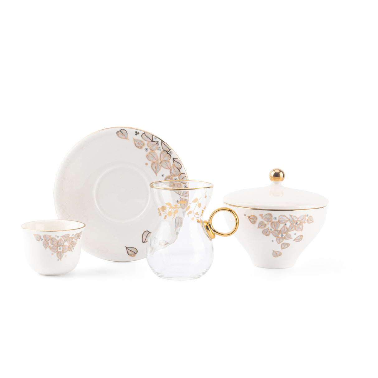 Stylish Lilac - Tea Set (19-Pcs)- Snow White & Gold