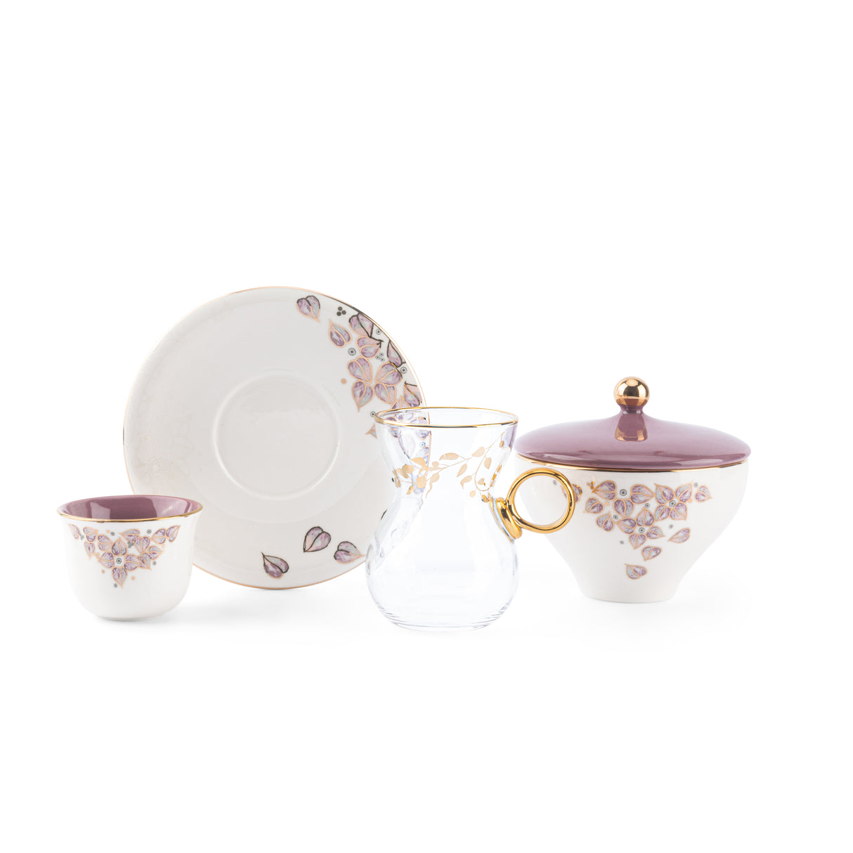 Stylish Lilac - Tea Set (19-Pcs)- Purple & Gold