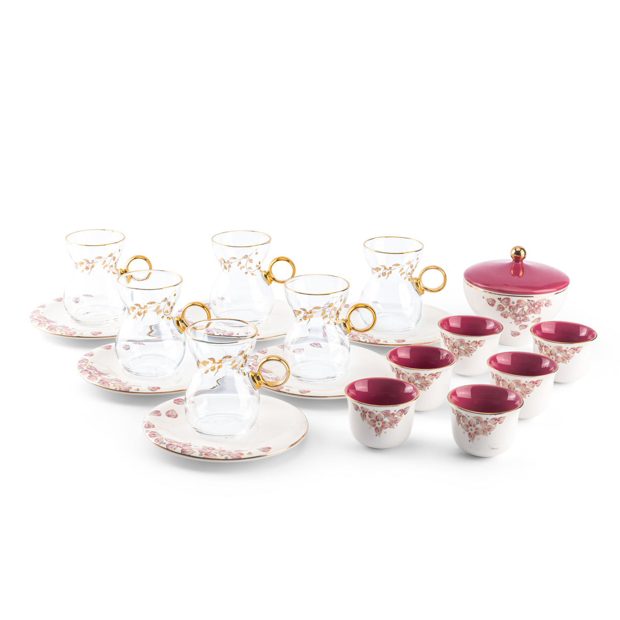 Stylish Lilac - Tea Set (19-Pcs)- Pink & Gold