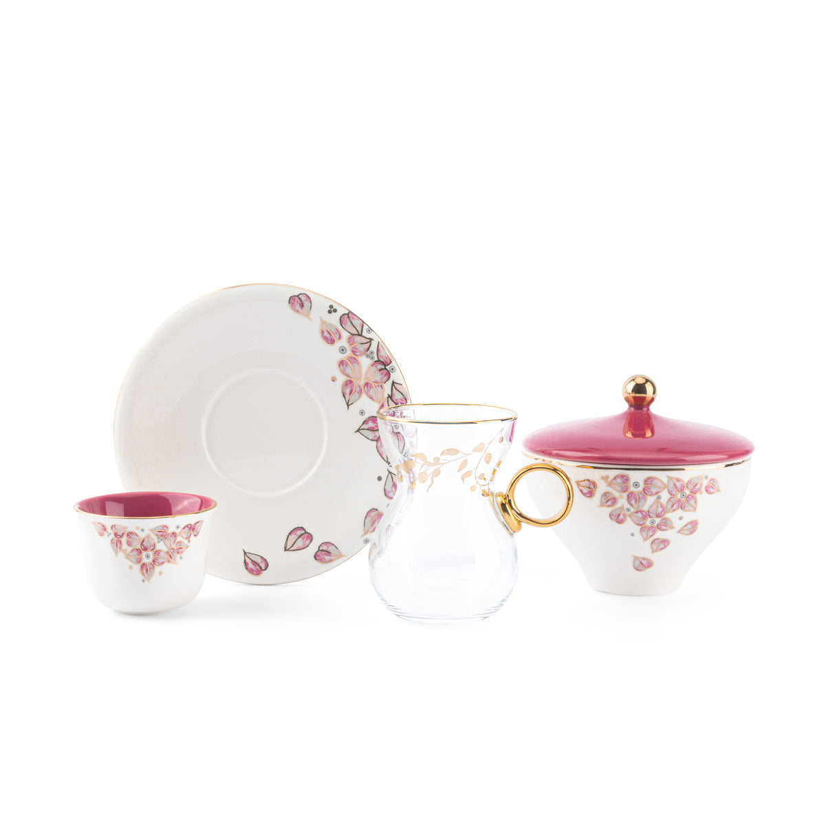 Stylish Lilac - Tea Set (19-Pcs)- Pink & Gold