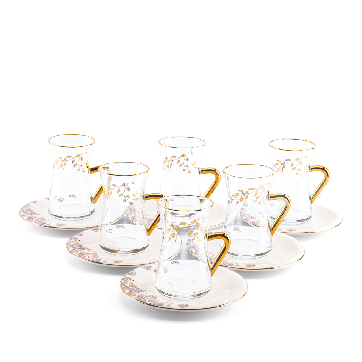 Stylish Lilac - Tea Set (12-Pcs) - Beige & Gold