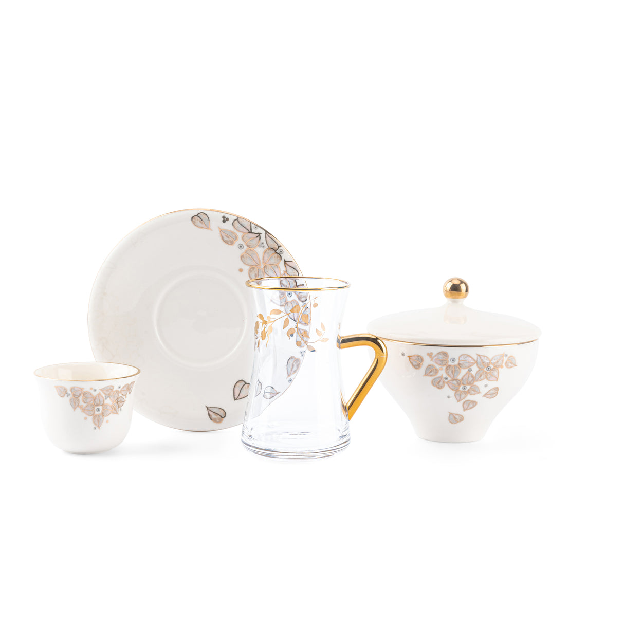 Stylish Lilac - Tea Set (19-Pcs)- Snow White & Gold