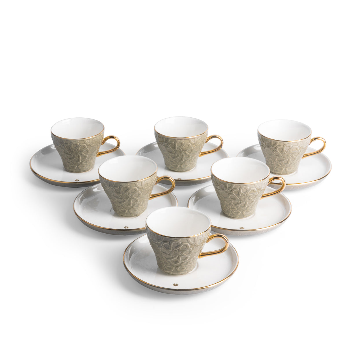 Crown - Tazas de café espresso/turco (12 piezas) - Gris y dorado