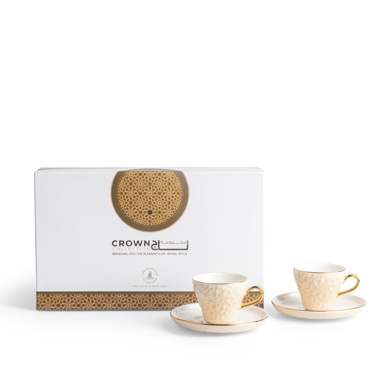 Crown - Tazas de café espresso/turco (12 piezas) - Marfil y oro