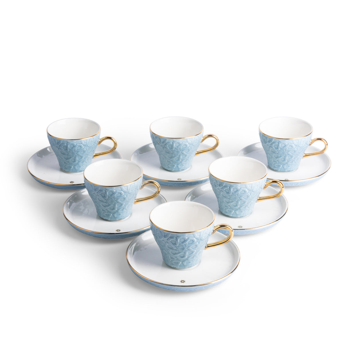 Crown - Tazas de café espresso/turco (12 piezas) - Azul bebé y dorado