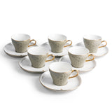 Crown - Cappuccino Cups (12-Pc)- Grey & Gold